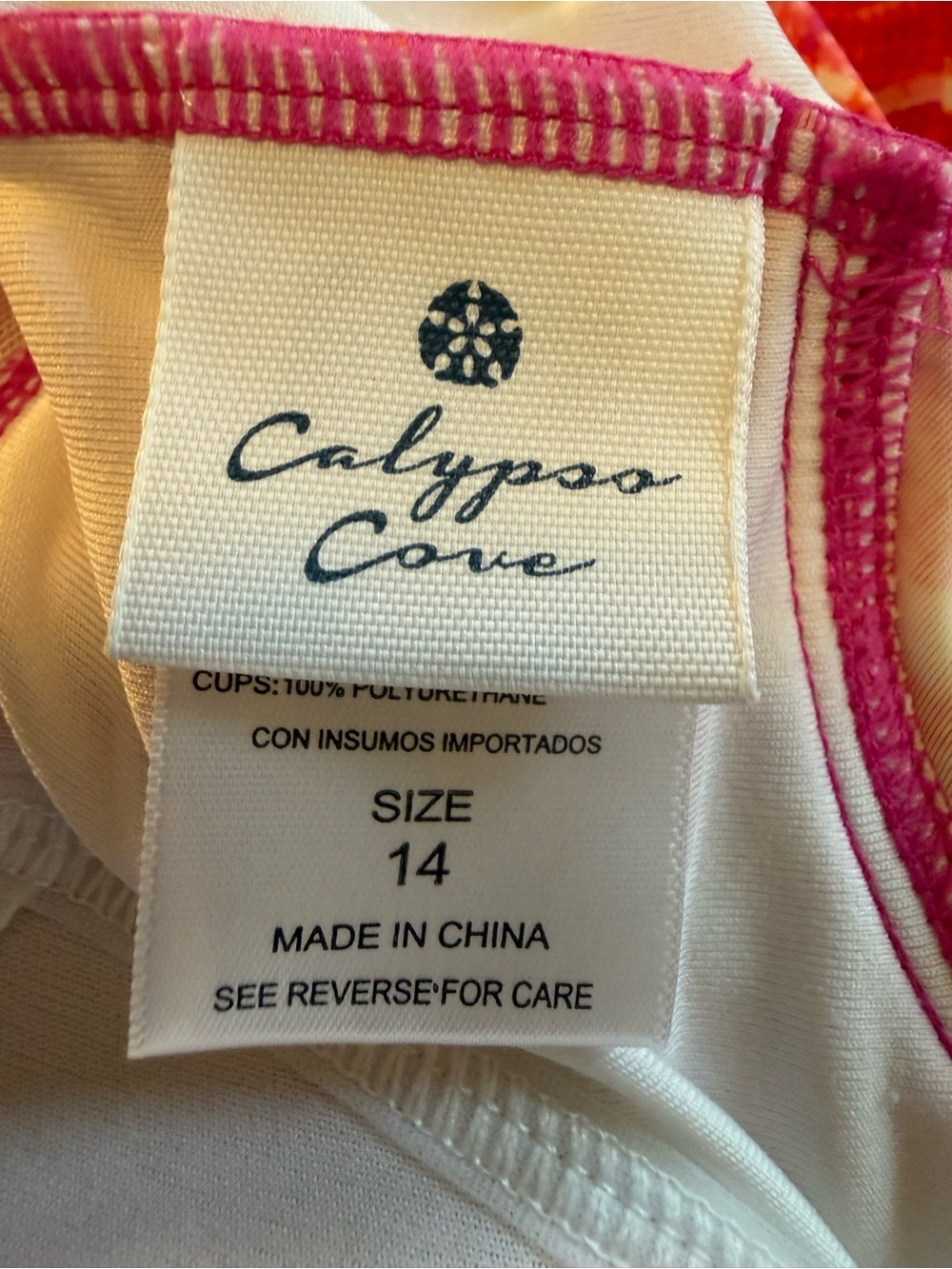 Calypso Cove Swim Dress Sz 14 Pink Orange Skirted One Piece Tropical Print - Picture 10 of 15